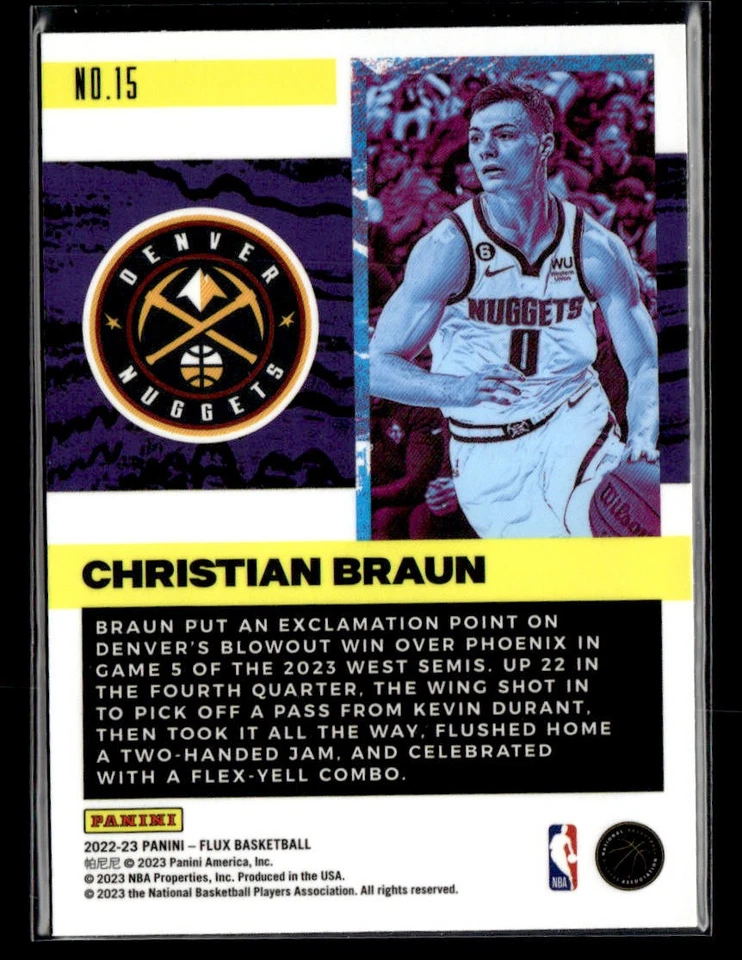 2022-23 Panini Flux #15 Christian Braun Freshman Year Card Denver Nuggets - Image 2 of 2