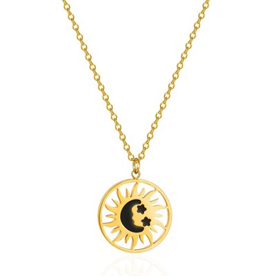 Trendy Sun Moon Stainless Steel Pendant Necklace for Women