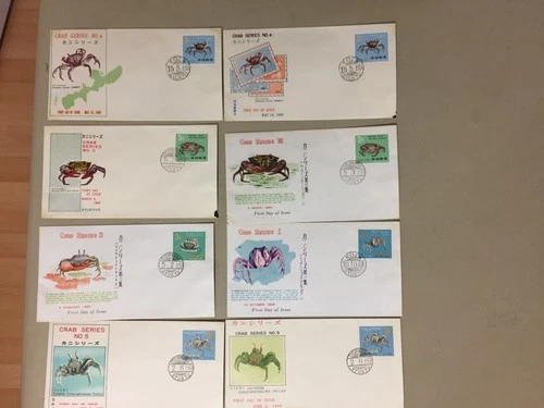 Eight RYU KYU Japan MARINE LIFE-CRABS fdc.