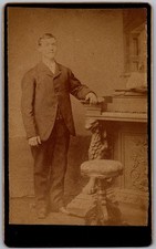 Antique CDV Circa 1880s Man with Mustache in Suit Unmarked