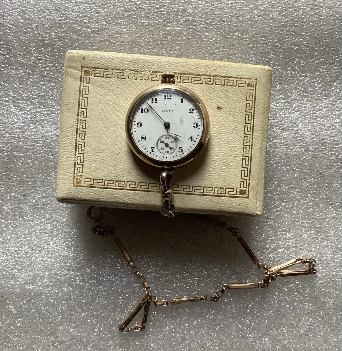 Antique Elgin Open Face Pocket Watch With 12K Gold Filled Chain 1921,  Provenance