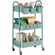3Tier Mobile Metal Rolling Utility Storage Cart Lockable Wheels Green