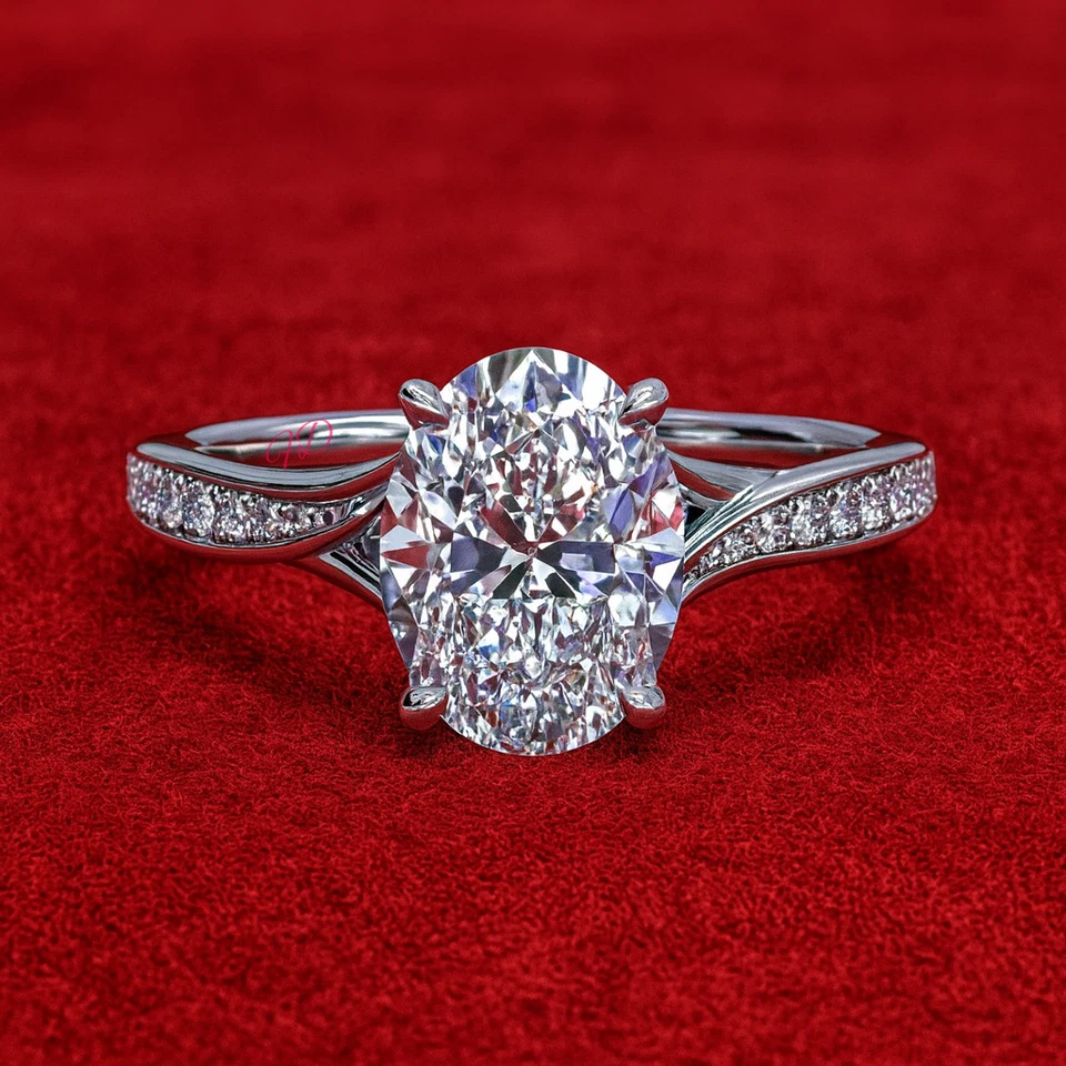 Gold Diamond Ring For Wedding Lab Grown Oval 1.5 Carat IGI Certified 14k White - Image 2 of 4