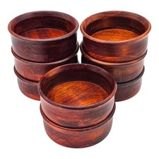 VTG Solid Cherry Wood Bowl Set 8 Hand Turned Salad Bowls 7" Hardwood