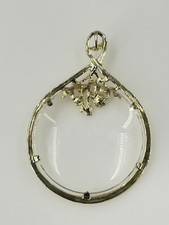 Womens Pendant Gold Tone Floral Design Clear Dome 2.5 Inch