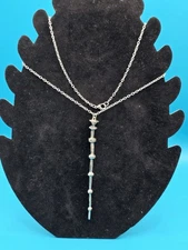 Silver Tone Textured Bar Pendant Necklace Modern Industrial Minimalist Style