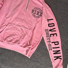 PINK Victoria's Secret Pink XS 1/4 Zip Fleece Sweatshirt Pockets Logo