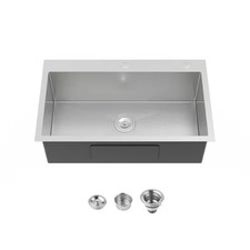 32 In. Drop-In Single Bowl 20 Gauge Gray Stainless Steel Kitchen Sink with Drain