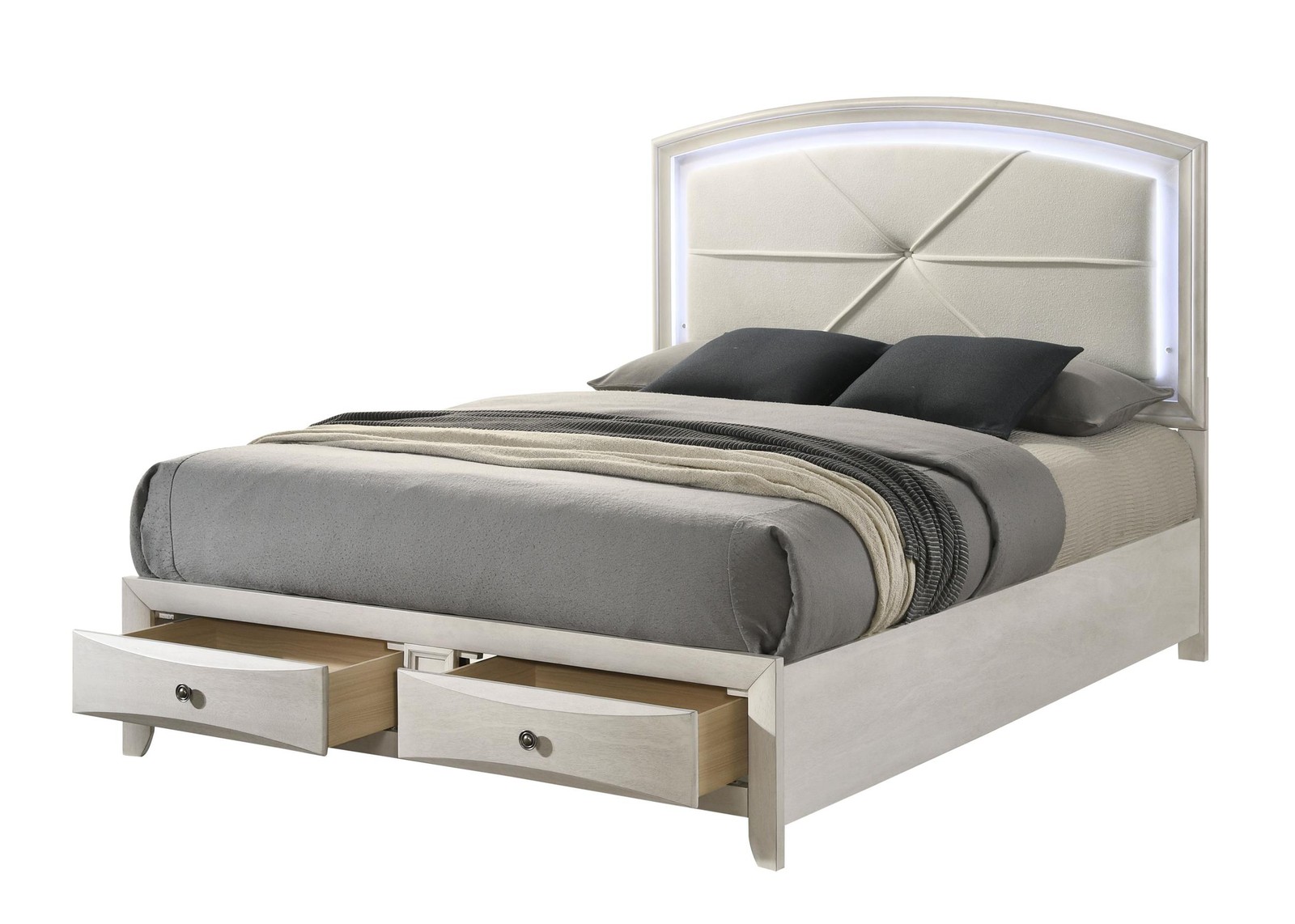 ACME Ramondi Queen Bed w/Storage & LED in Antique White