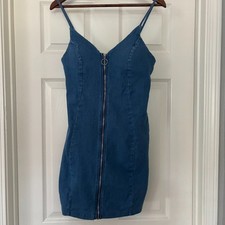 Iris Women's Denim Mini Dress with Front Zipper Size S