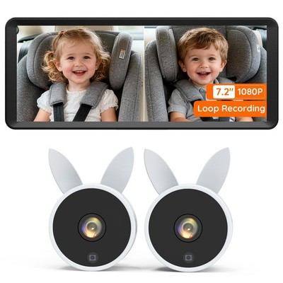BV3 MAX Dual Car Camera Baby Monitor with Recording, 7.2'' Split Screen Backse...
