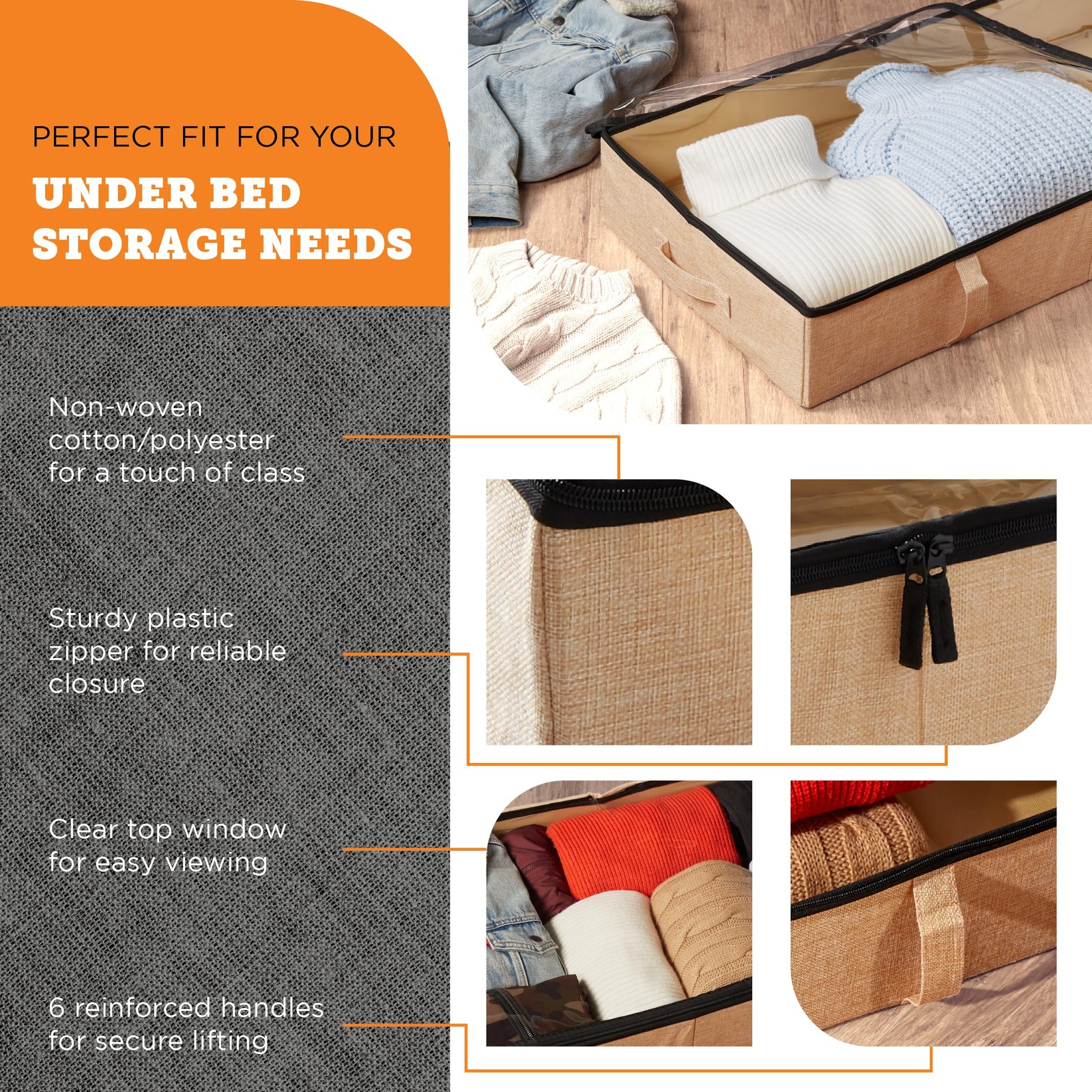 Under Bed Storage Containers, Closet Organizers with Sturdy Handles for Cloth...