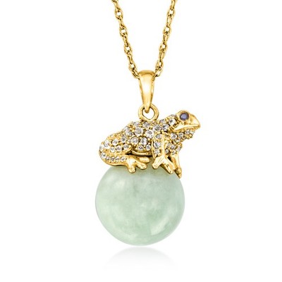 Ross-Simons Jade & WTpz Frog Ncklc w Sapphires in 18k Gold Plate 18 inches