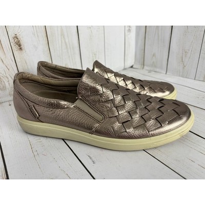 ECCO Soft 7 Woven Metallic Bronze Leather Slip On Sneakers Womens 9 EU 40