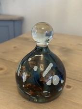 Vintage Mdina GlassHeavy PaperweightAbstract InclusionsPeacock Blue Brown