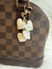 Ivory Heart Bag Charm Keychain Jelly Cluster Bling Heart clip Handmade Gift