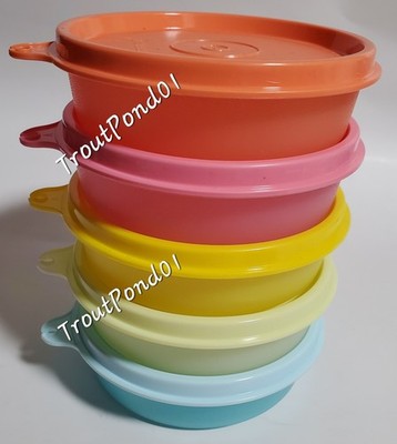 TUPPERWARE Little Wonders Set 5 Bowls Snack Cup Pastel Blue Green