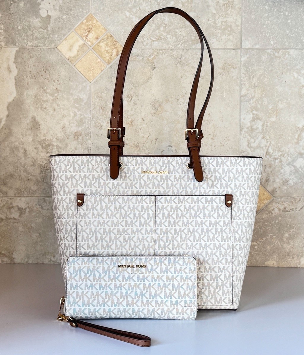 Michael Kors Jet Set Travel MD Double Pocket Tote Bag + Wallet MK Michael Kors Jet Set Travel MD Double Pocket Tote Bag + Wallet MK