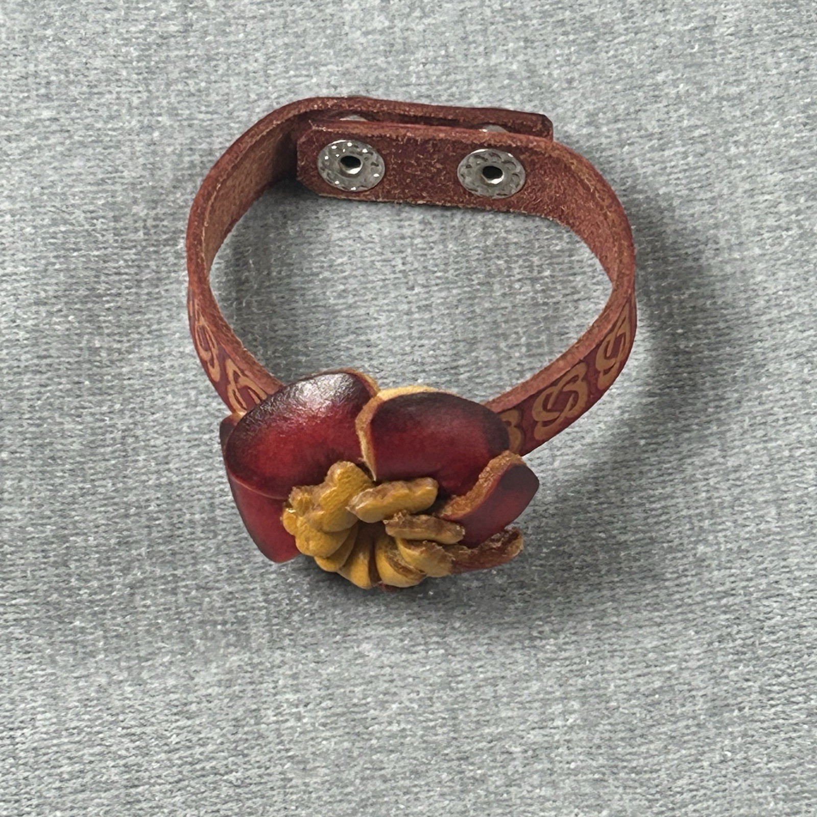 Floral Leather Snap Button Adjustable Bracelet Re… - image 1