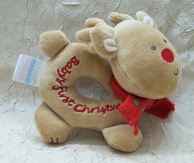 Baby's First Christmas Plush Reindeer Rattle Holiday Miniwear Brand