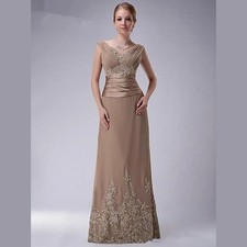 Vintage Mother of the Bride Dresses V-Neck A-Line Sleeveless Lace Applique Beads