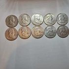 10 - AU/Unc BU 1961 1962/1963 Franklin Half Dollar Coin Lot Silver 1/2 Roll *818