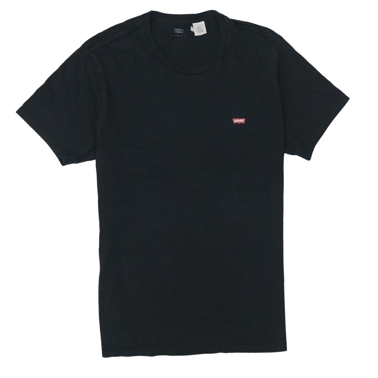 Levis Womens T Shirt Black Cotton Jersey Small Red Tab Logo Crew Neck Tee L