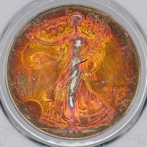 1987 $1 American Silver Eagle PCGS MS68 - Gorgeous Toning