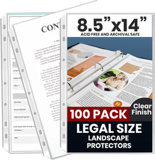 Legal Size Sheet Protectors 8.5X14, 100 Pack Heavyweight Top Loading 3-Ring Bind