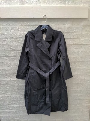 New Eileen Fisher Women's Light Cotton Nylon Trench Coat Ebony Sz S