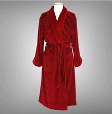 VTG 90s Laura Ashley Robe Red Ribbed Plush Belted Wrap One Size Medium Large XL