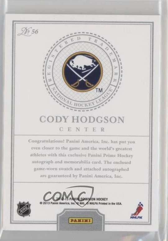 2012 Panini Dominion 2013-14 Rookie Anthology Update /60 Cody Hodgson Patch Auto - Image 2 of 2