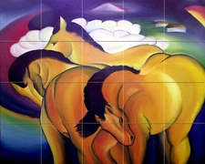 Art Marc Franz Yellow Horses Mural Ceramic Backsplash Bath Tile #2112
