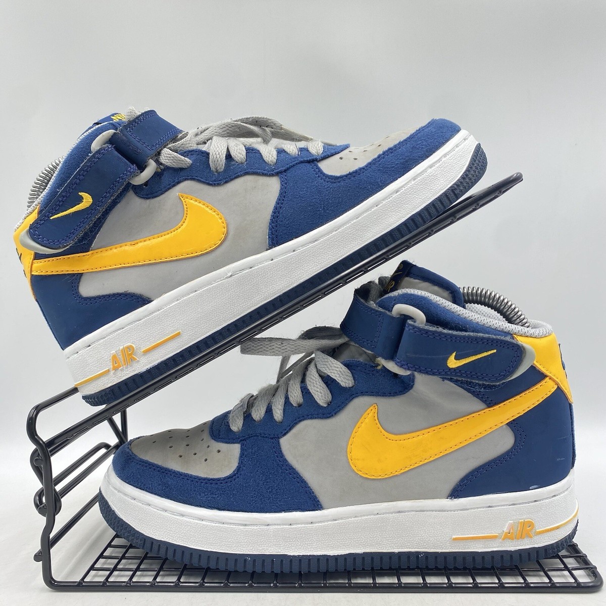 NIKE AIR FORCE 1 MID NAVY TRAINERS SIZE UK 4.5 GREY HIGH TOP YELLOW  314195-027 | eBay UK