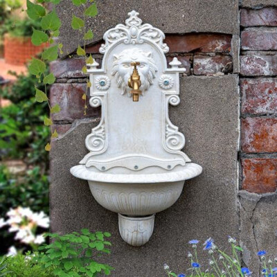 Sungmor Cast Iron Garden Sink Wall Mounted Bathroom Vessel Sink White Lion Decor
