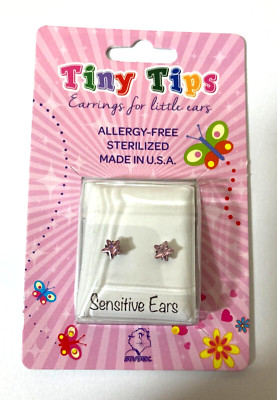 Studex Tiny Tips Earrings For Little Ears TT451W Stainless Tiff 5MM CZ Pink Star