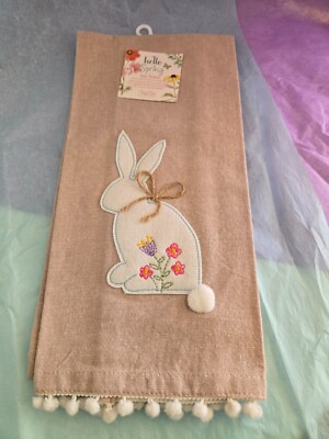 Easter Hello Spring Bunny Applique Tea Towel 100% Cotton Kay Dee Designs NWT