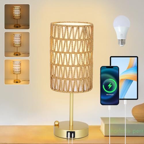 Table Lamp for Bedroom with Bulb, Small Touch Control Table Lamp 1 Pack Gold-image