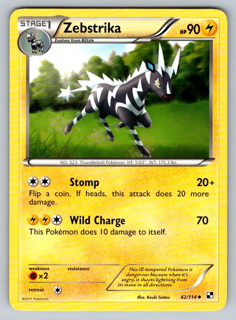 2011 Pokemon Black & White Base Set NM Zebstrika 42/114 