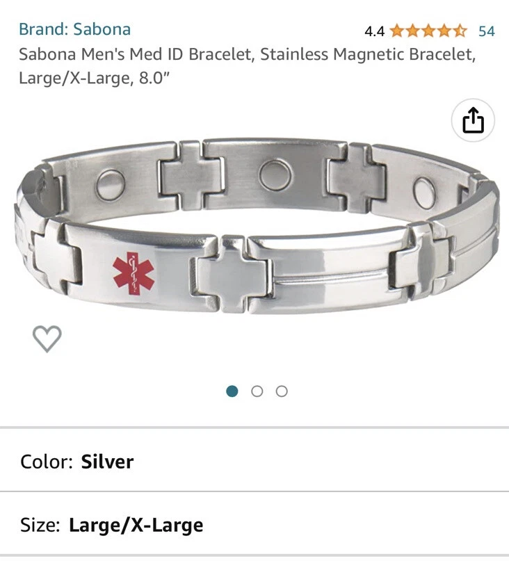 NEW SABONA Men s Magnetic Medical Alert ID Bracelet Diabetes Size Large XL