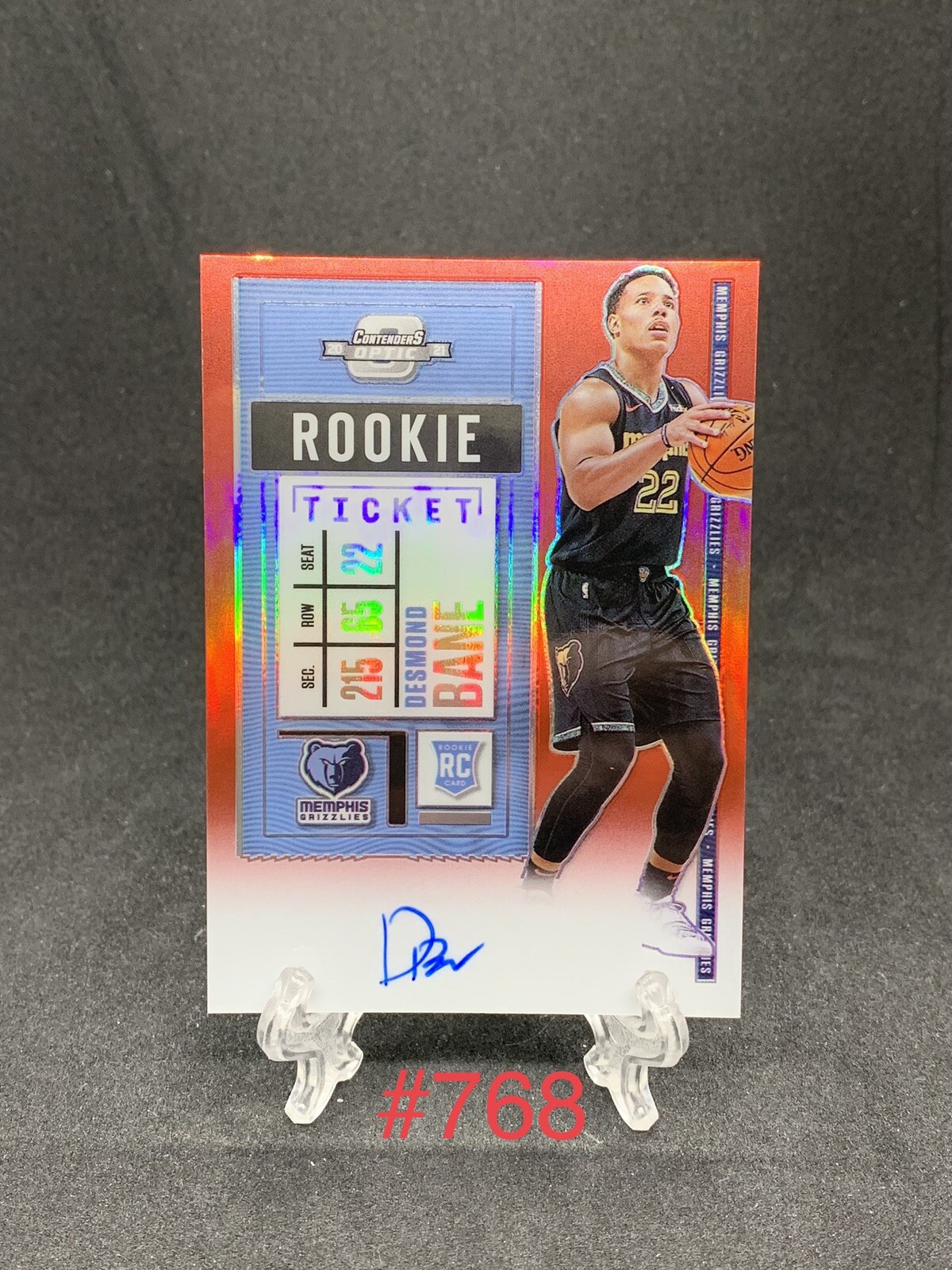 2020-21 Contenders Optic Desmond Bane Rookie Ticket Red /149 RC Auto Grizzlies