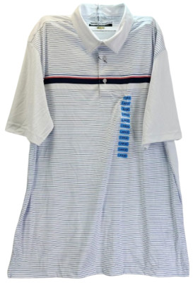 Greg Norman Herren Play Dry Streifen Performance Golf Polo Shirt Weiß LARGE