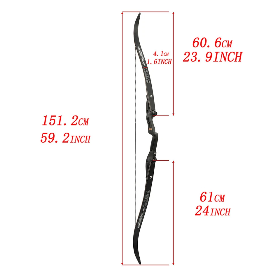 59" 25-60lbs Archery Recurve Bow Takedown F Interface Shooting Hunting Beginner - Image 4 of 4