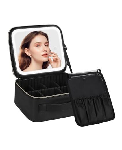 Makeup Bag with LED Mirror, Travel Makeup Case for Women and Standard A-Black-image