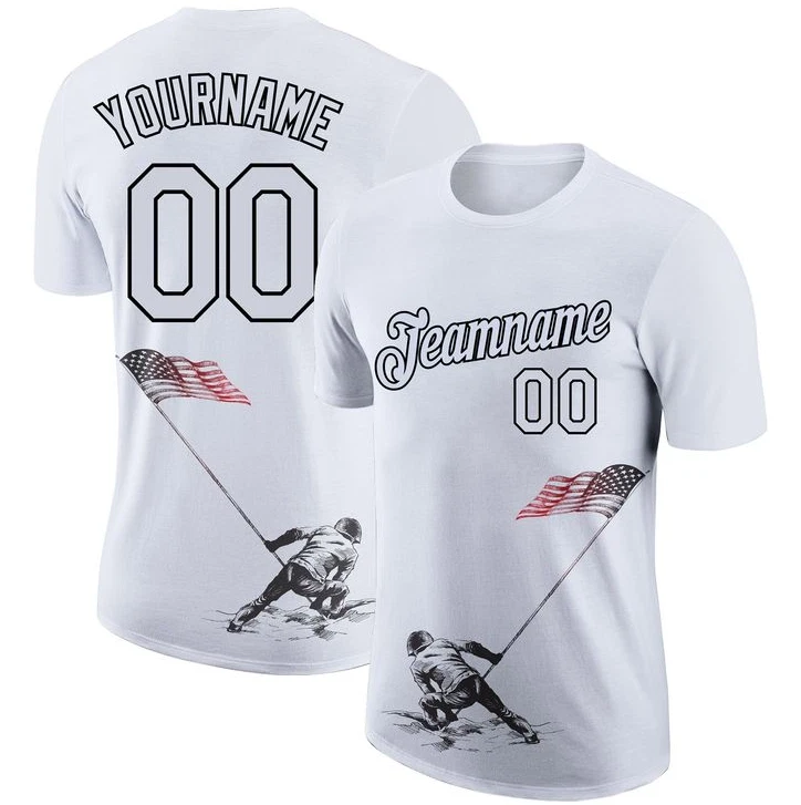 Custom White Black 3D American Flag Patriotic Performance T-Shirt