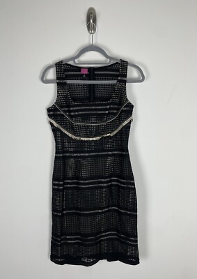 Nwt Save the Queen Black Crotchet Dress Size Medium Square Neck Lace Sheath