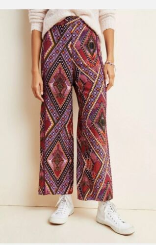 Anthropologie Layla Abstract Wide-Leg Plum Pants H