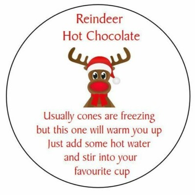 Christmas Xmas Fun Reindeer Hot Chocolate Stickers Labels For Cone Bags ...