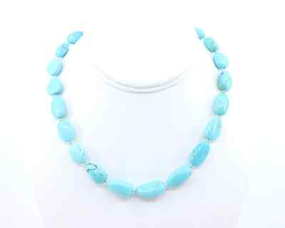 Large Robin's Egg Blue Sleeping Beauty Turquoise 12x18mm Nugget 17'' Necklace