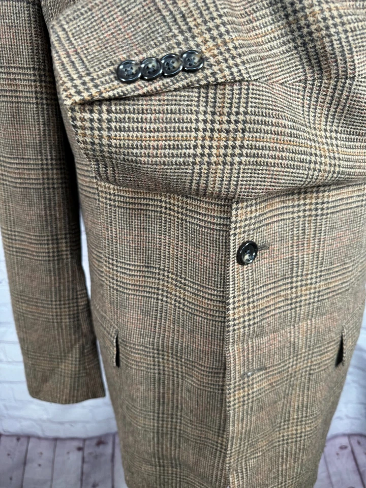 Abrigo Blazer Chaqueta Abrigo Deportivo GRANT THOMAS Para Hombres Marrón GLEN CUADROS PELO CAMELLO 44L Foto 3 de 4